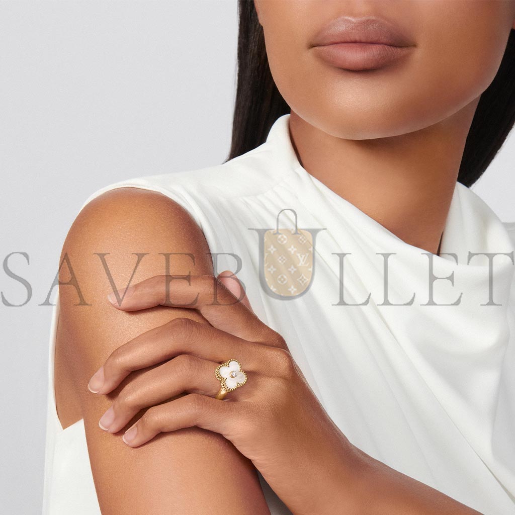 van cleef arpels vintage alhambra ring - yellow gold, Di*m*nd, mother-of-pearl  vcara41100